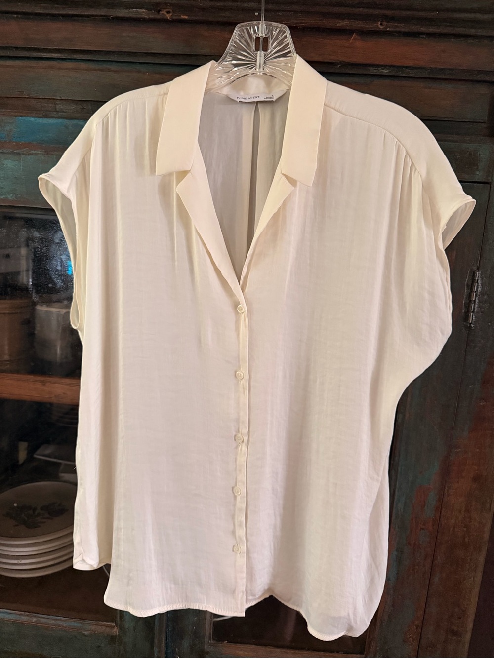Nine West Ivory Short-Sleeve Button-Front Shirt